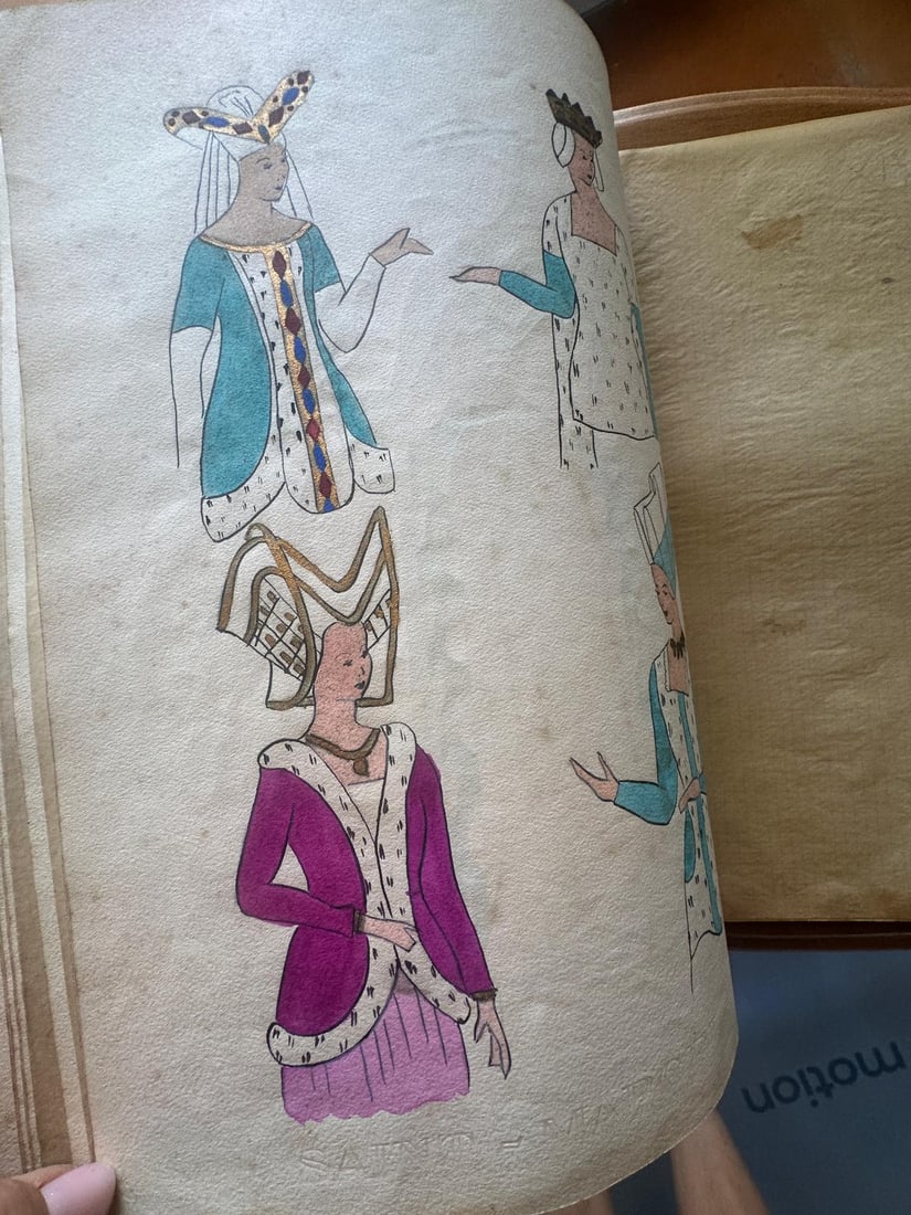 Antique French Costume History Notebook | Hand-Colored Fashion Studies | Handwritten Artist Sketchbo - 8