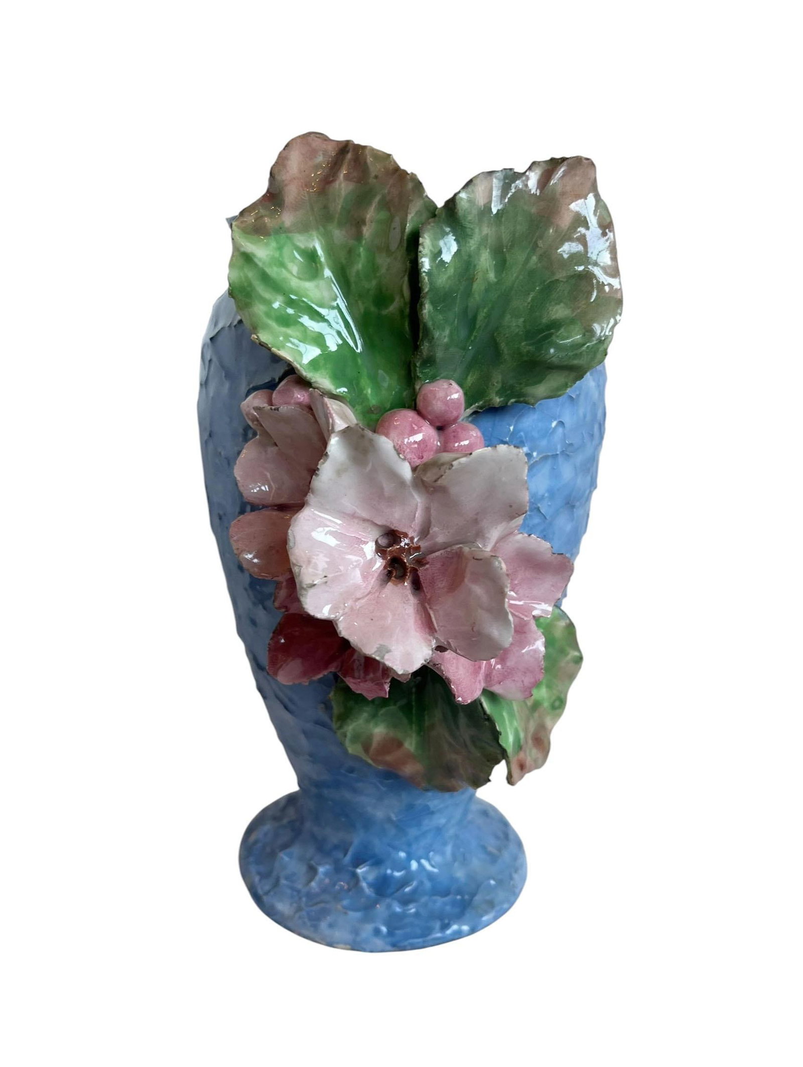 Barbotine Majolica Floral Vase - 2