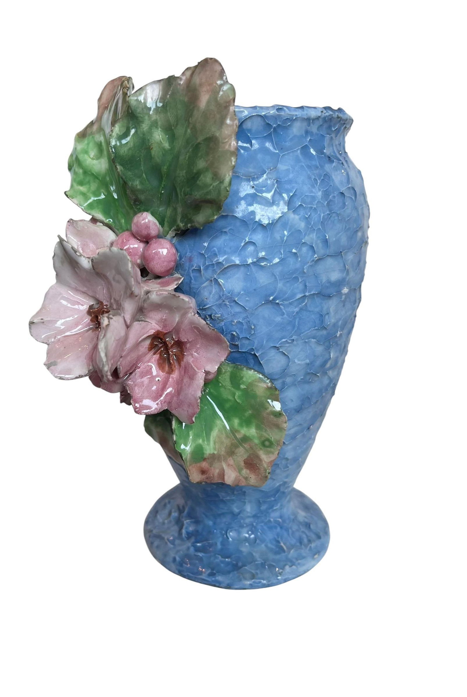 Barbotine Majolica Floral Vase - 3
