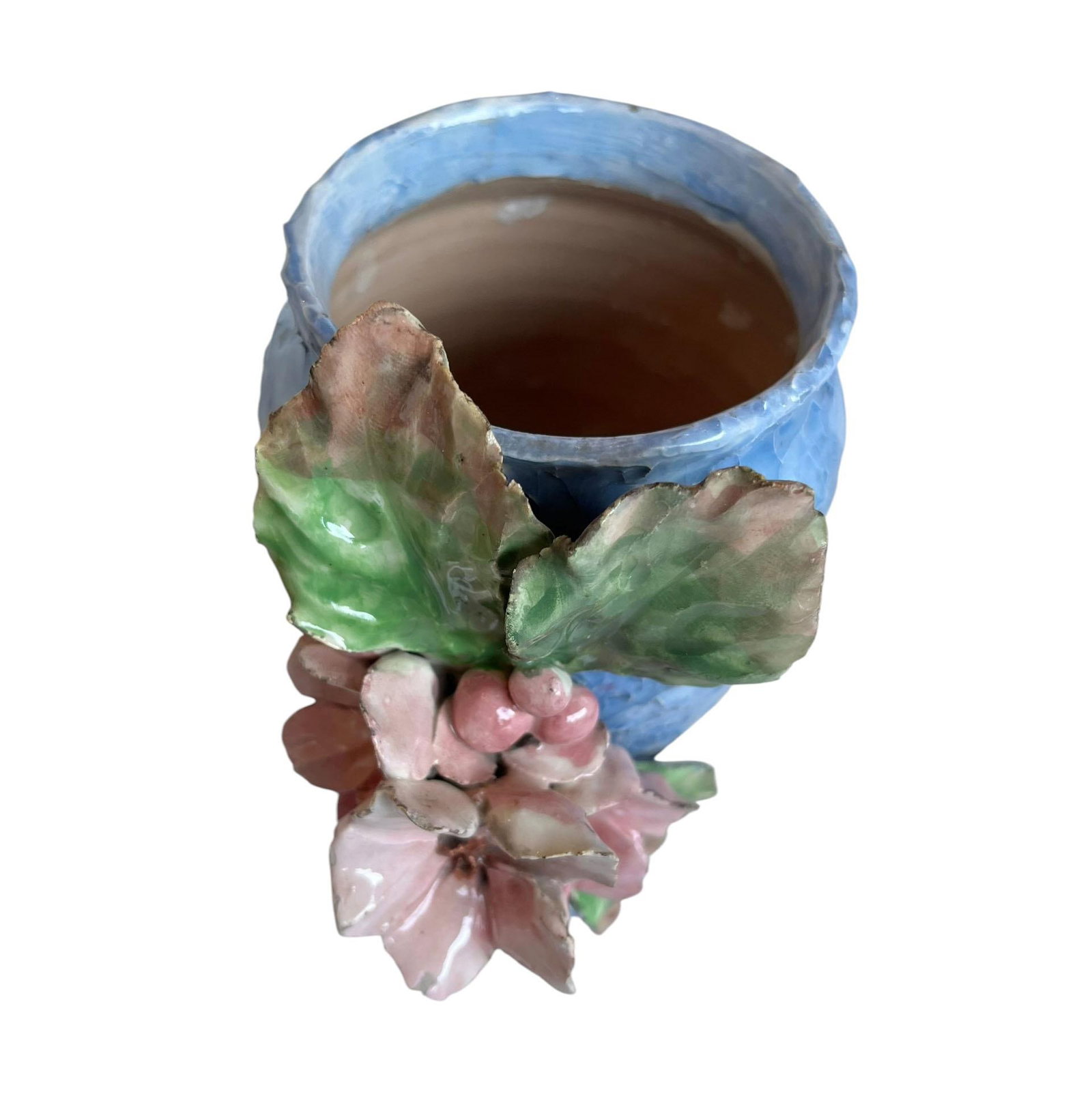 Barbotine Majolica Floral Vase - 4