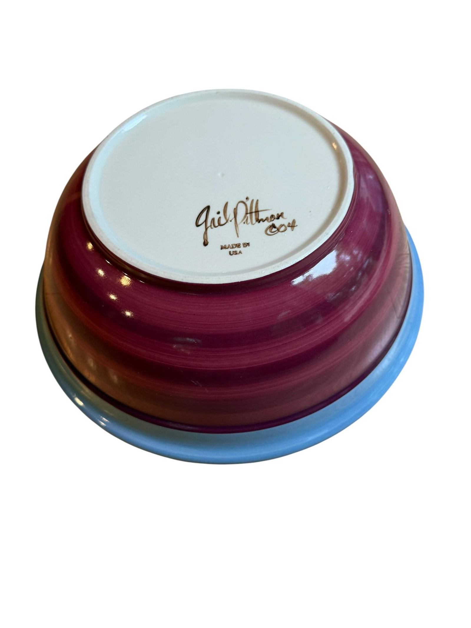 Gail Pittman Signed Blue Garden Extra-Large Serving Bowl Hand Painted 2004 - 2