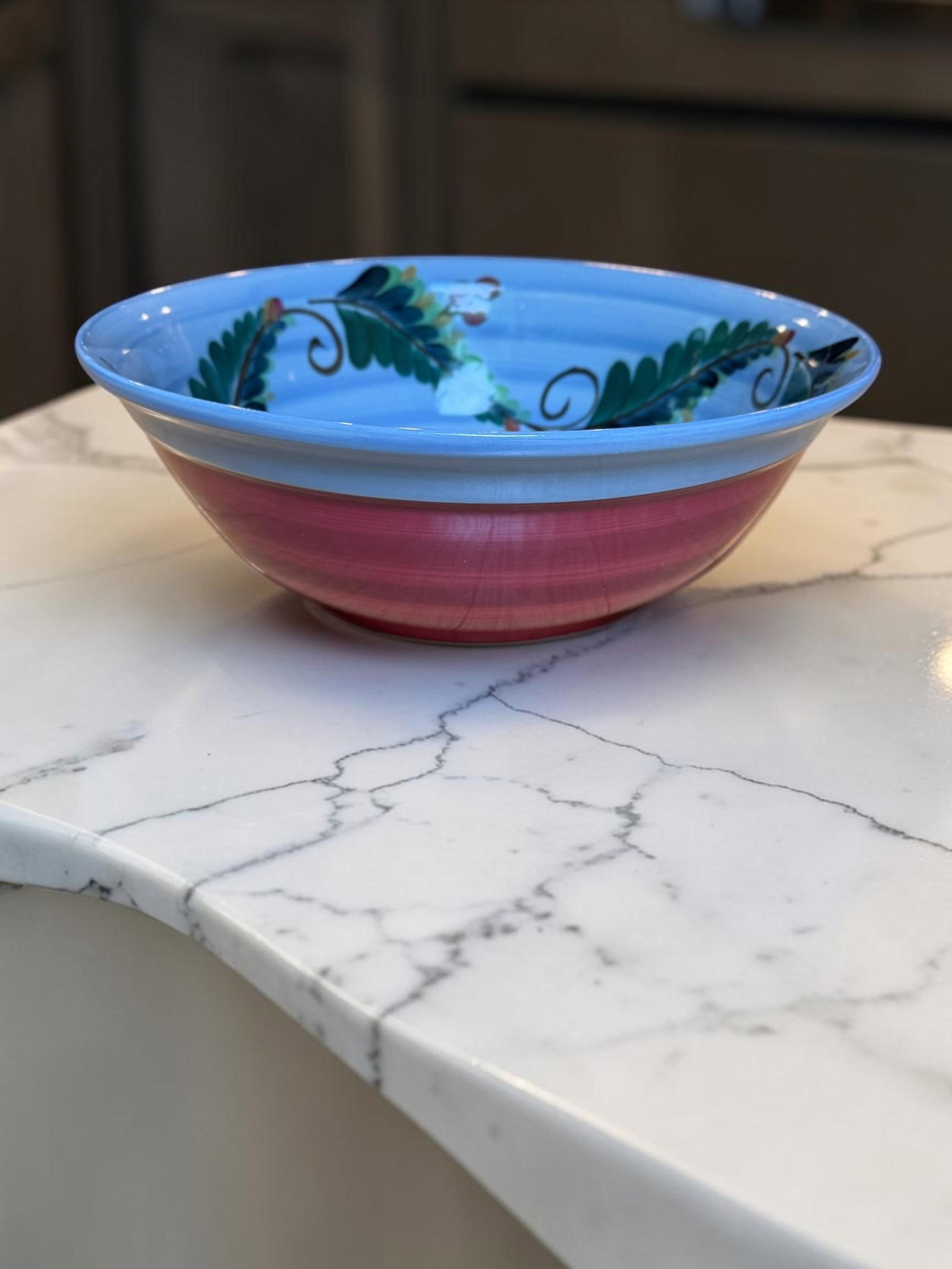 Gail Pittman Signed Blue Garden Extra-Large Serving Bowl Hand Painted 2004 - 5