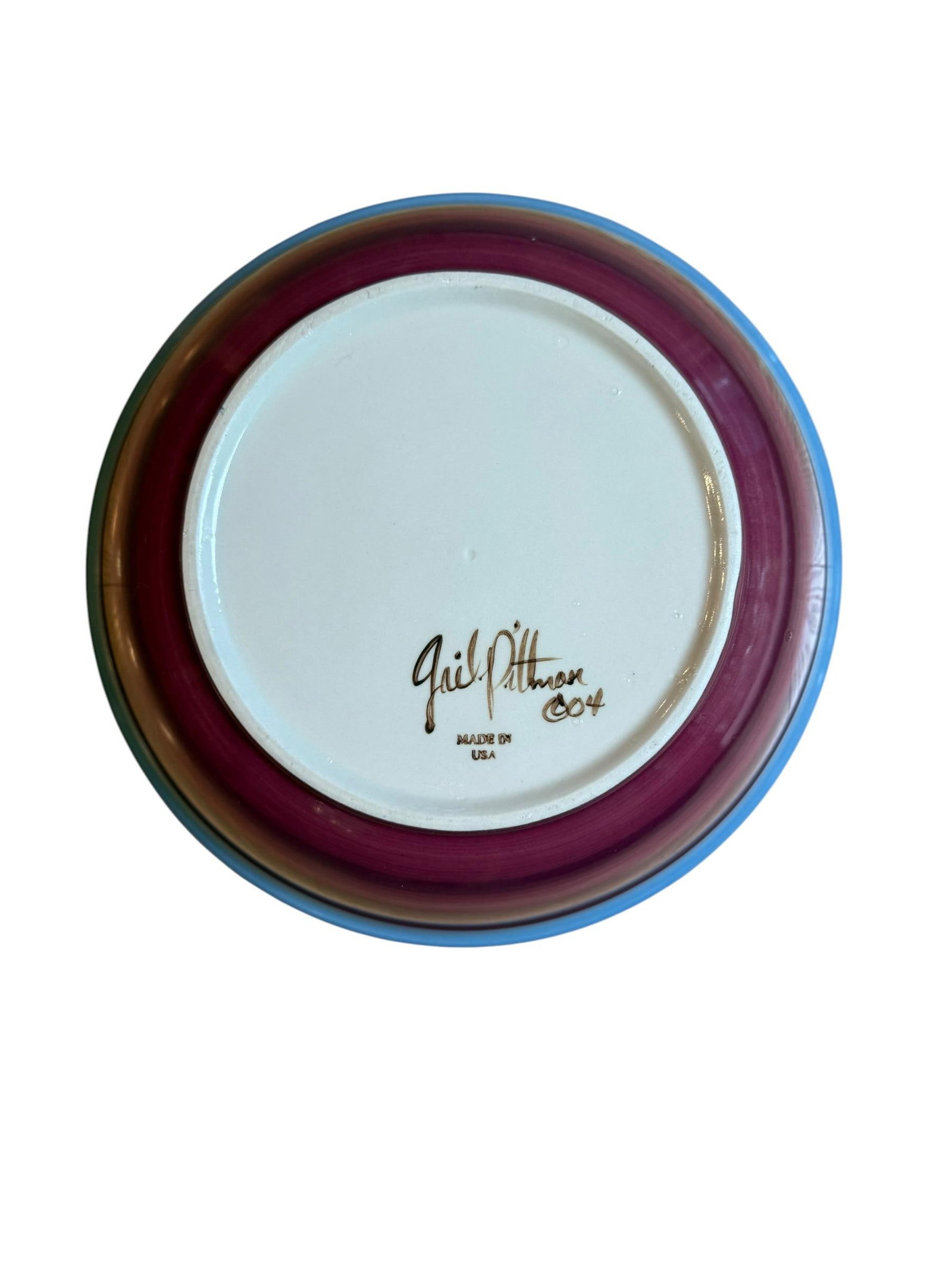 Gail Pittman Signed Blue Garden Extra-Large Serving Bowl Hand Painted 2004 - 7