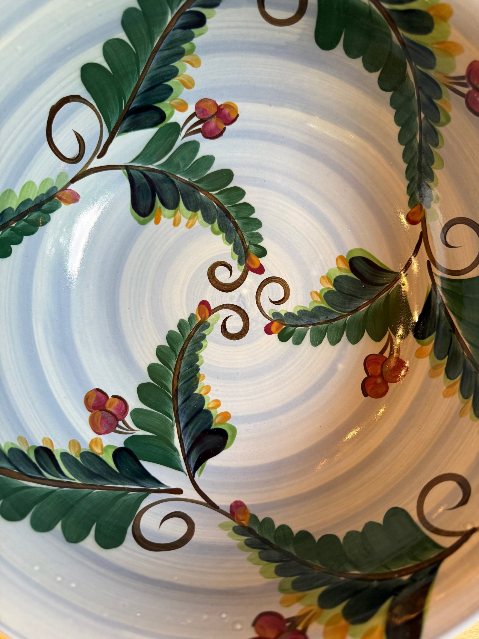 Gail Pittman Signed Blue Garden Extra-Large Serving Bowl Hand Painted 2004 - 9