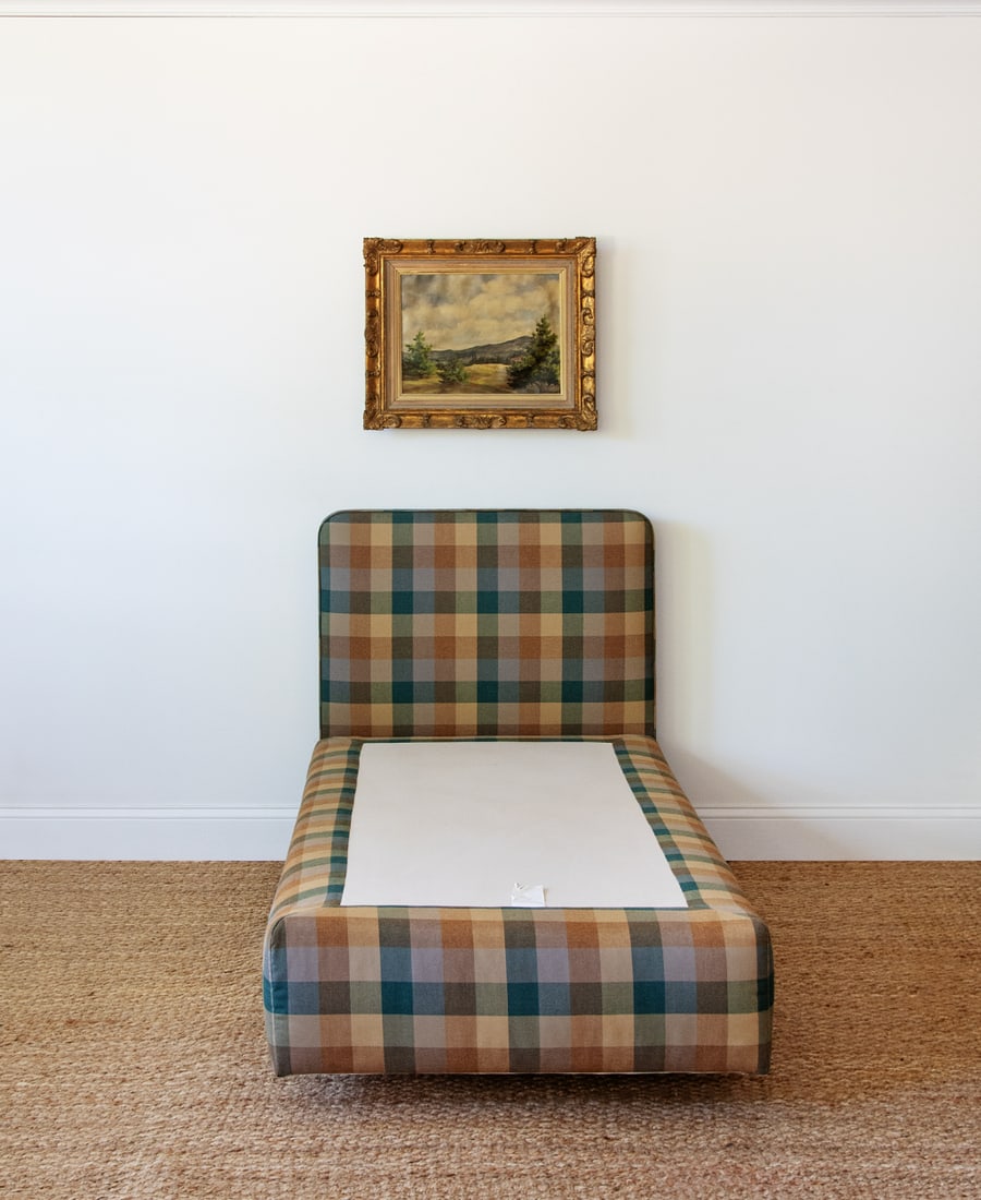 Custom Upholstered Charles H. Beckley Twin Beds in Plaid Performance Fabric - 2