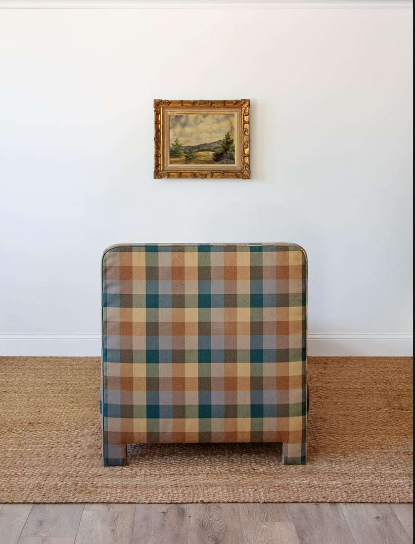 Custom Upholstered Charles H. Beckley Twin Beds in Plaid Performance Fabric - 3