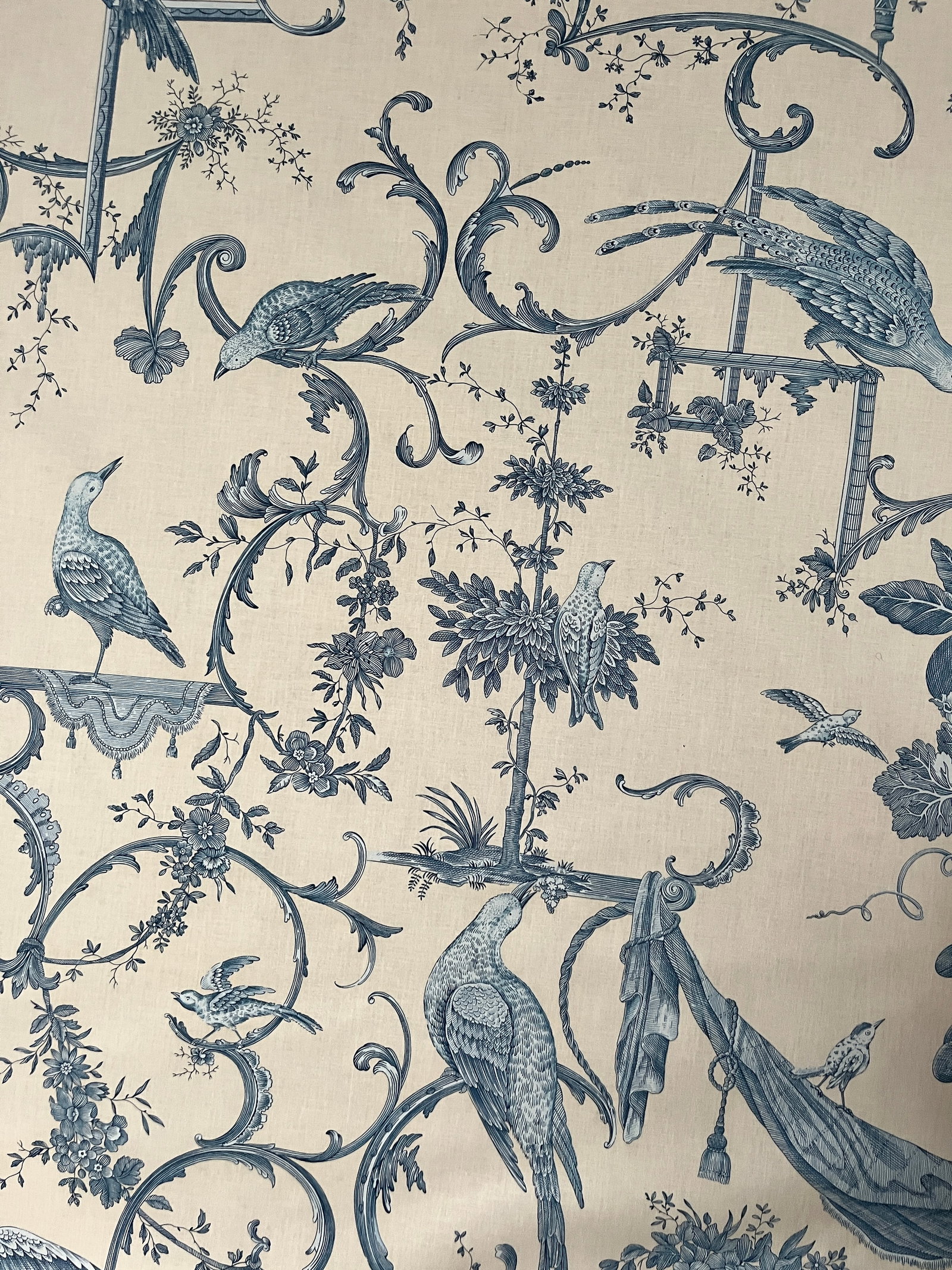 6 Yards Brunschwig & Fils "Kininvie" Blue & White Chinoiserie Linen Fabric - 7