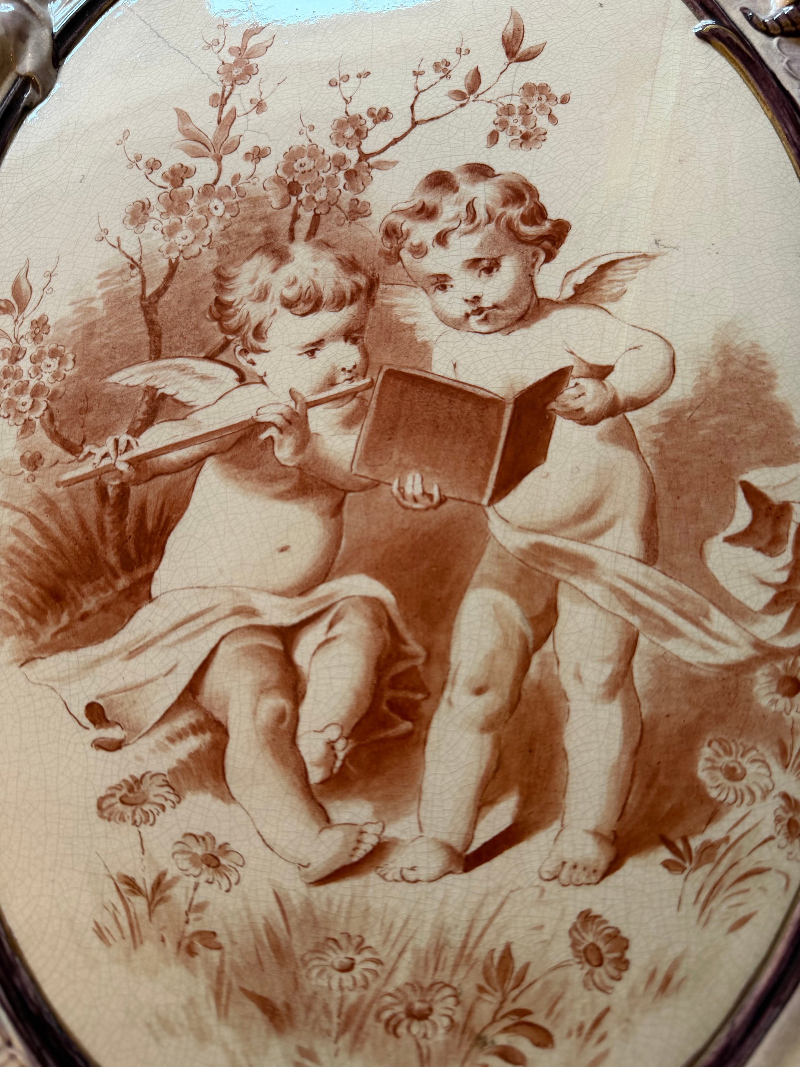 Late 19th Century Antique Villeroy & Boch Mettlach Violet Large Plaque With Cherubs - 6