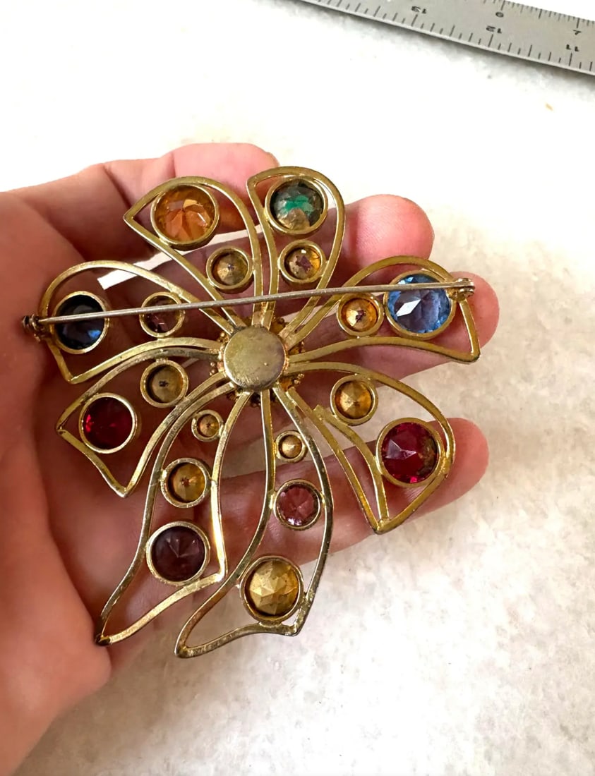 Vintage Gold Fill Rhinestone Brooch - 3