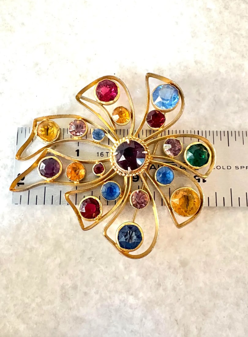 Vintage Gold Fill Rhinestone Brooch - 4
