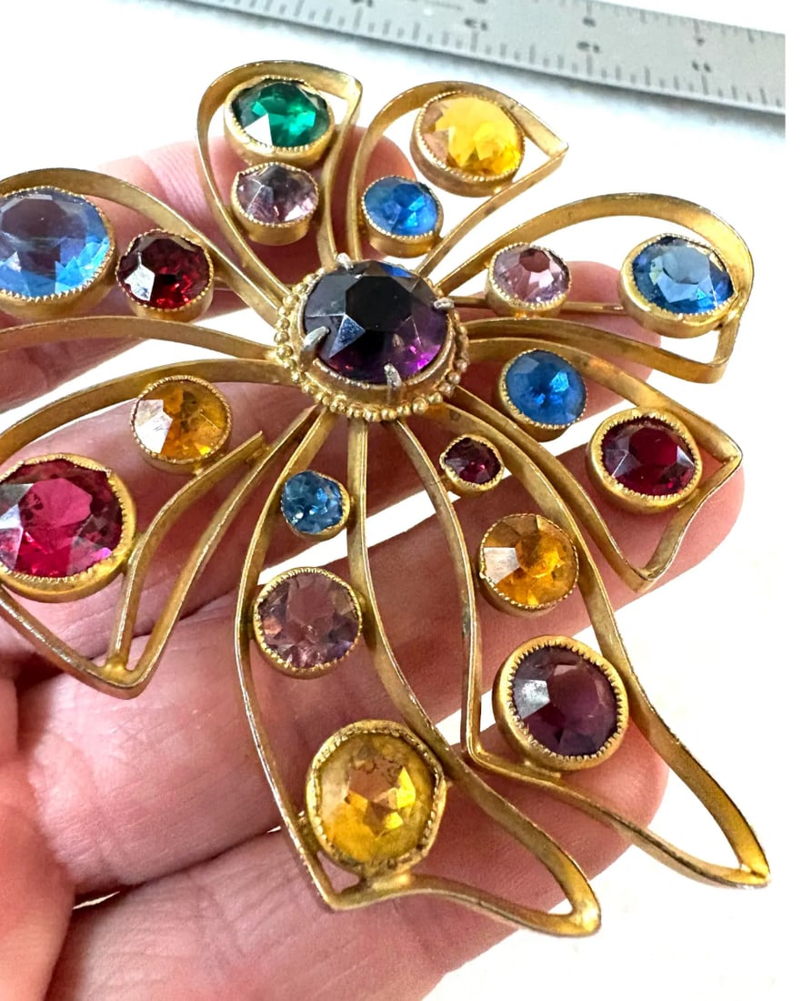 Vintage Gold Fill Rhinestone Brooch - 5