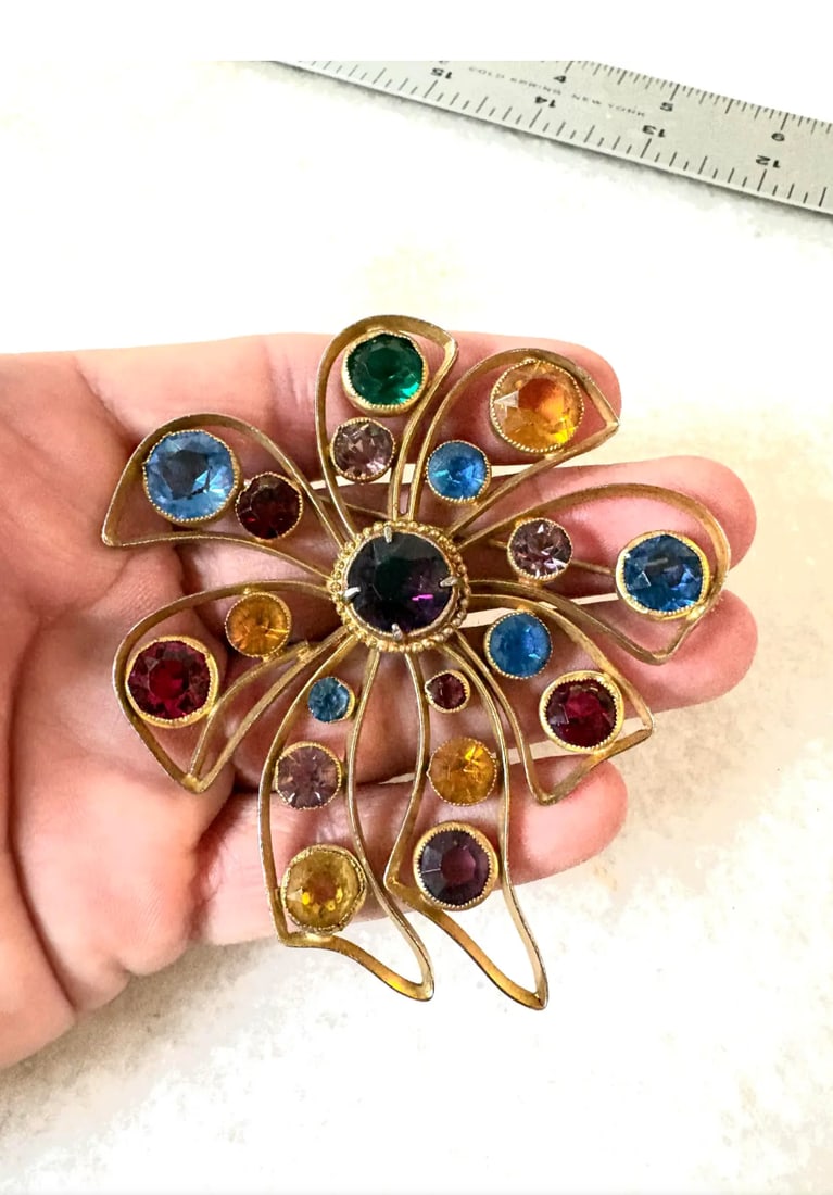 Vintage Gold Fill Rhinestone Brooch - 6