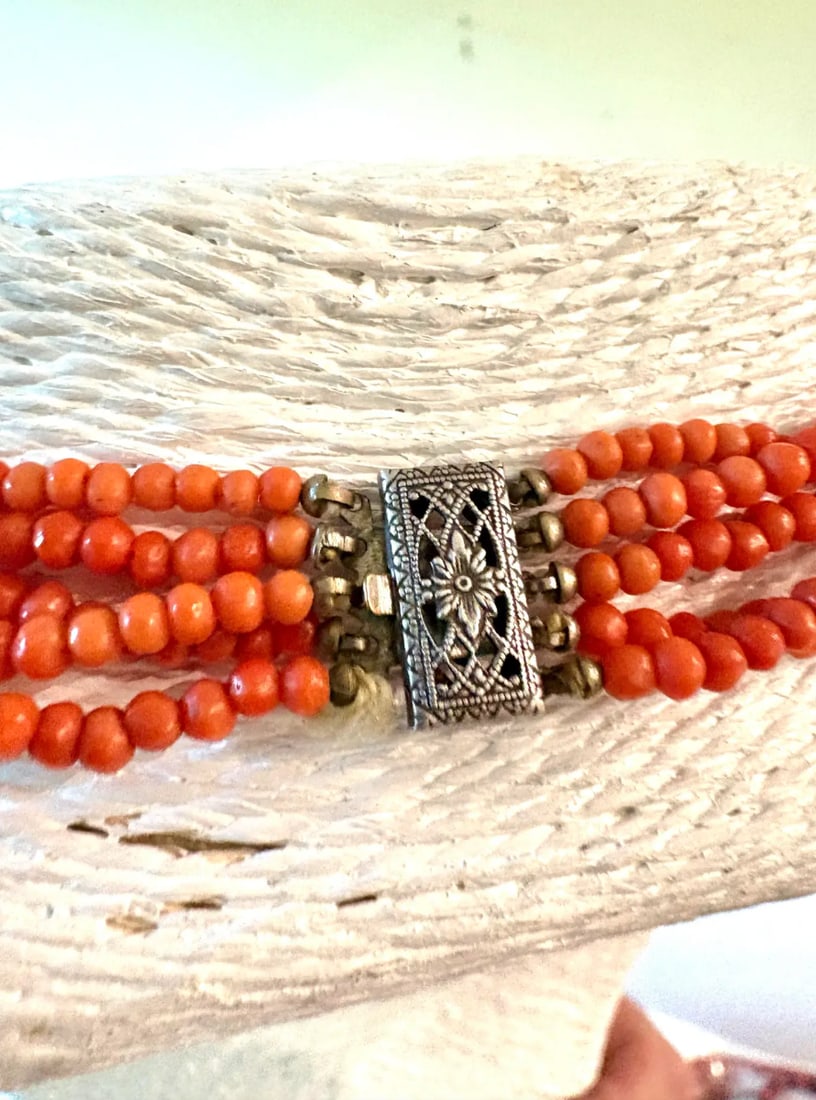 Vintage Coral Multi-Strand Beaded Necklace With Sterling Silver Clasp - 2