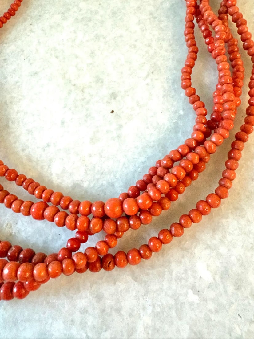 Vintage Coral Multi-Strand Beaded Necklace With Sterling Silver Clasp - 5