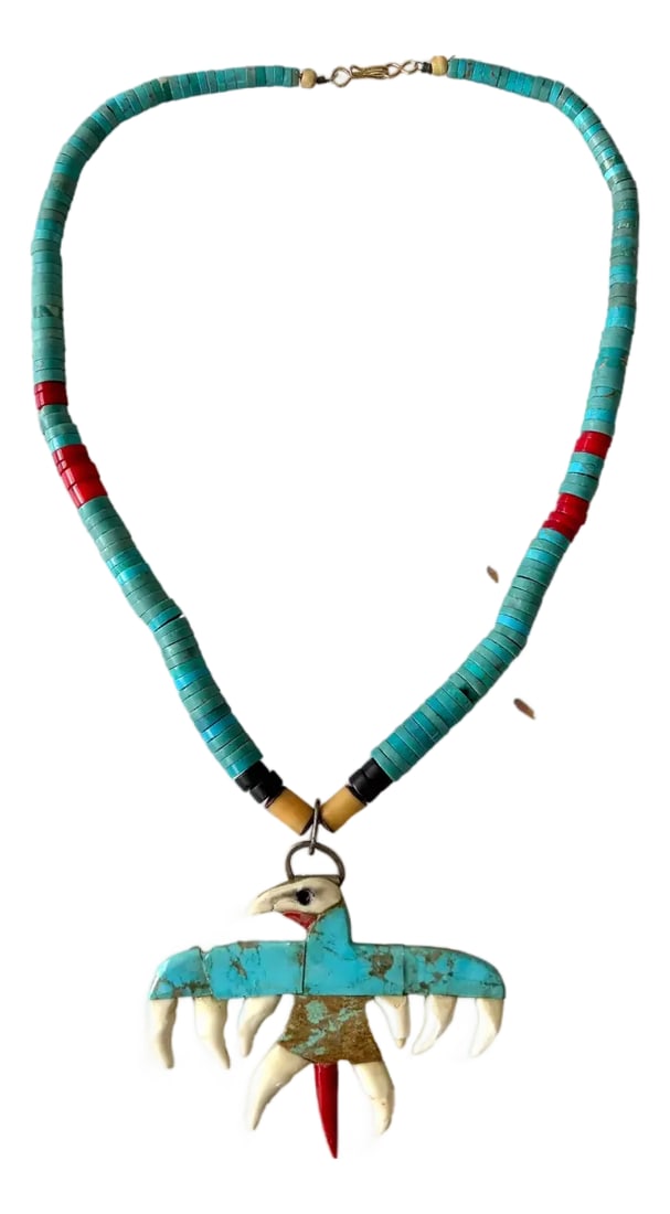 Rare Mid-Century Native American Turquoise Necklace With Eagle Pendant (1 of 4)