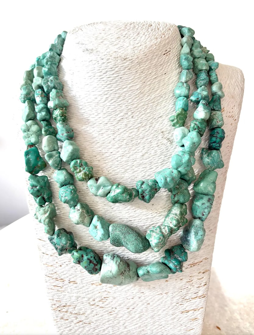 Vintage Jay King Chunky Multi-Strand Turquoise Necklace With Sterling Silver Glasp - 2