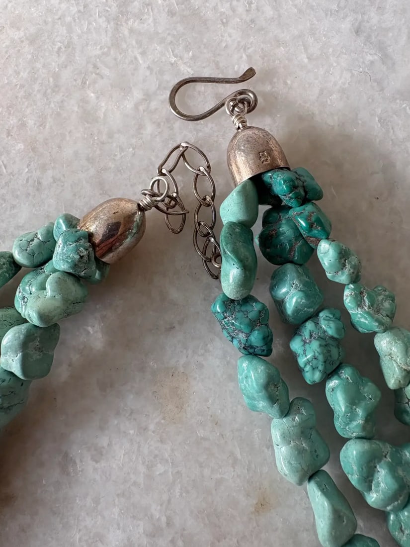 Vintage Jay King Chunky Multi-Strand Turquoise Necklace With Sterling Silver Glasp - 3