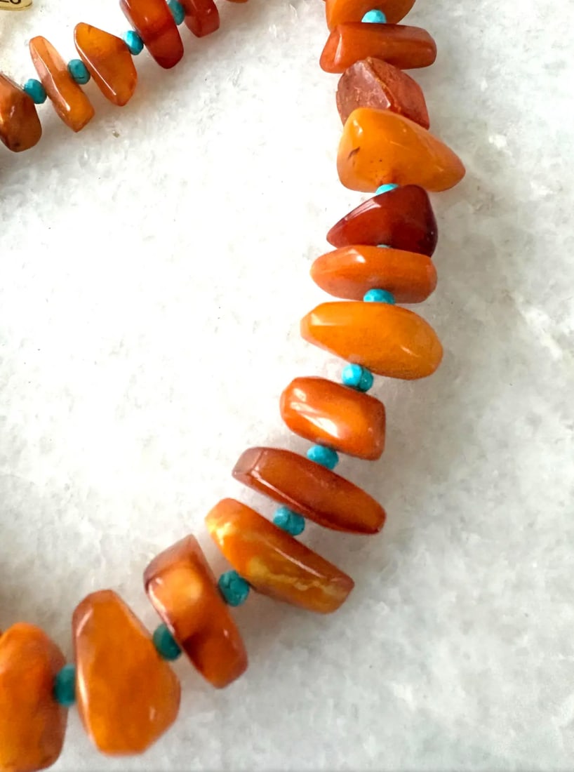 Baltic Amber and Turquoise Beaded Necklace 22" by Matthew Izzo - 2