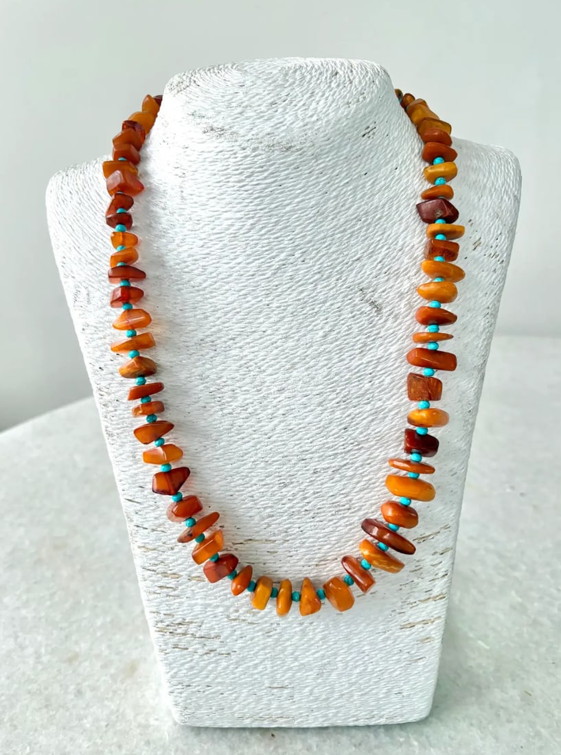 Baltic Amber and Turquoise Beaded Necklace 22" by Matthew Izzo - 3