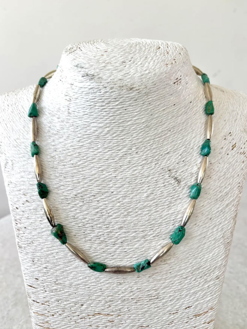 Vintage Southwestern Silver Beads and Turquoise Nuggets Necklace by Matthew Izzo - 2