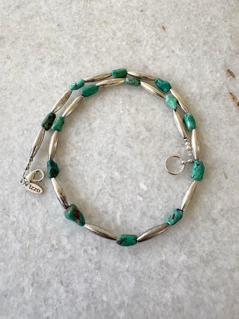 Vintage Southwestern Silver Beads and Turquoise Nuggets Necklace by Matthew Izzo - 3
