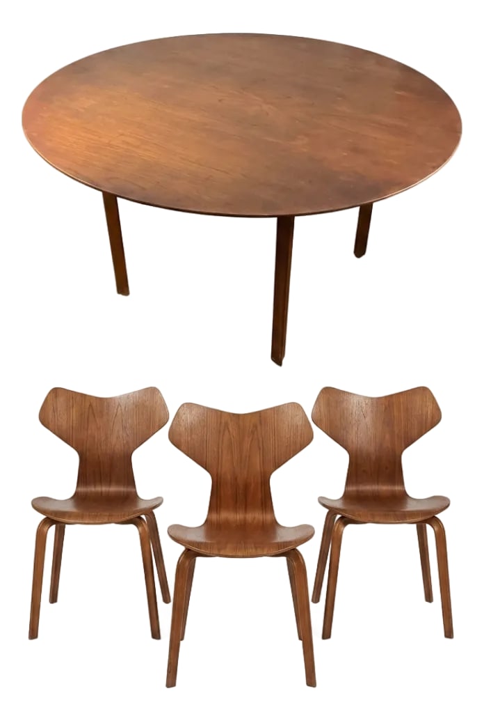 Very Rare Set: Arne Jacobsen Grand Prix Teak Dining Set by Fritz Hansen "” 3 Chairs + Matching (1 of 16)