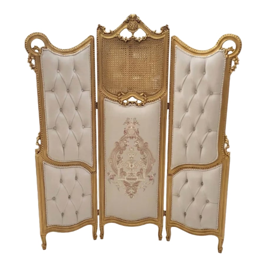 Vintage French Louis XV Style Three-Panel Screen in Gold Leaf Room Divider (1 of 4)