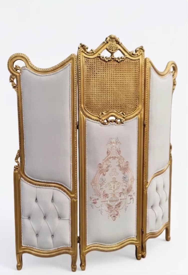 Vintage French Louis XV Style Three-Panel Screen in Gold Leaf Room Divider - 2