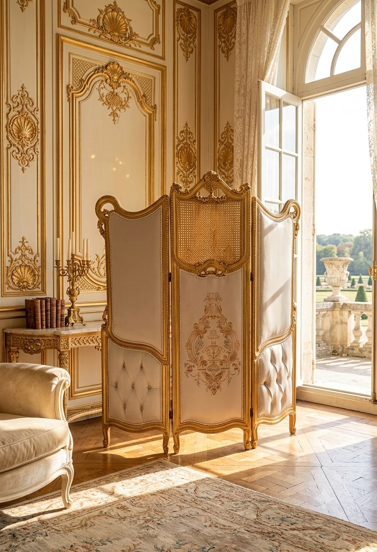 Vintage French Louis XV Style Three-Panel Screen in Gold Leaf Room Divider - 4