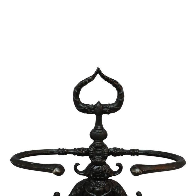 British Embossed Figural & Floral Cast Iron Umbrella Stand, Signed, C1880 - 3