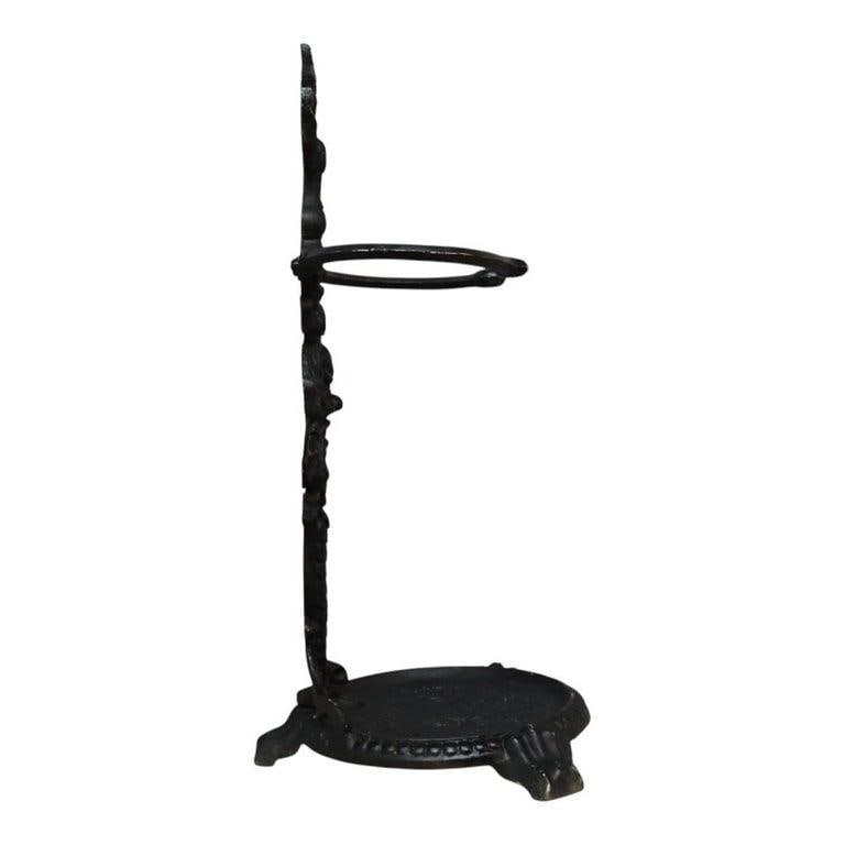 British Embossed Figural & Floral Cast Iron Umbrella Stand, Signed, C1880 - 8
