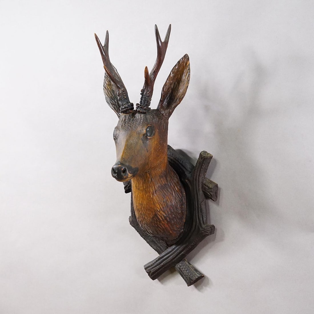 Large Naturalistic Black Forest Carved Deer Head, Ca. 1930s - 2