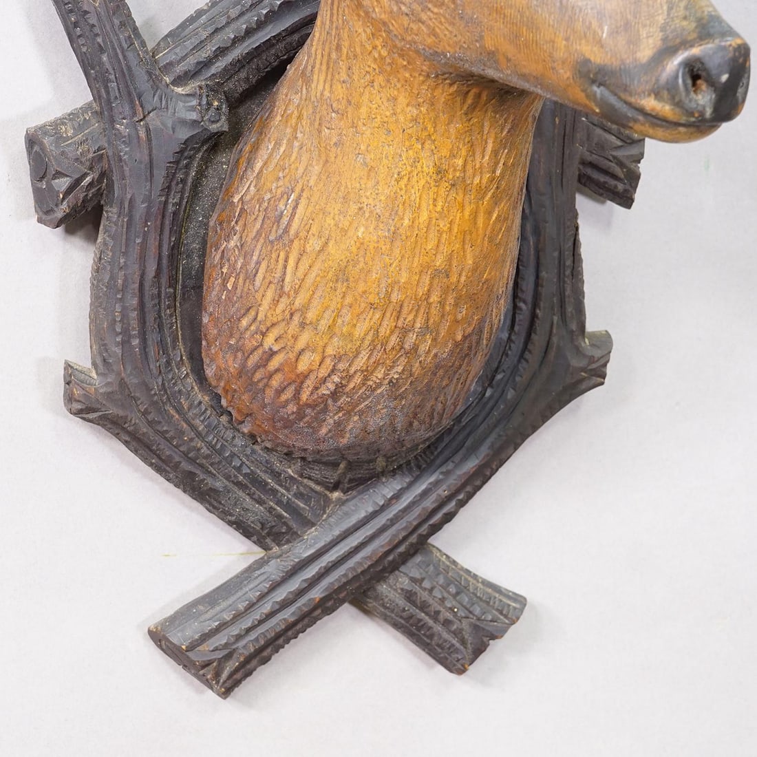 Large Naturalistic Black Forest Carved Deer Head, Ca. 1930s - 5