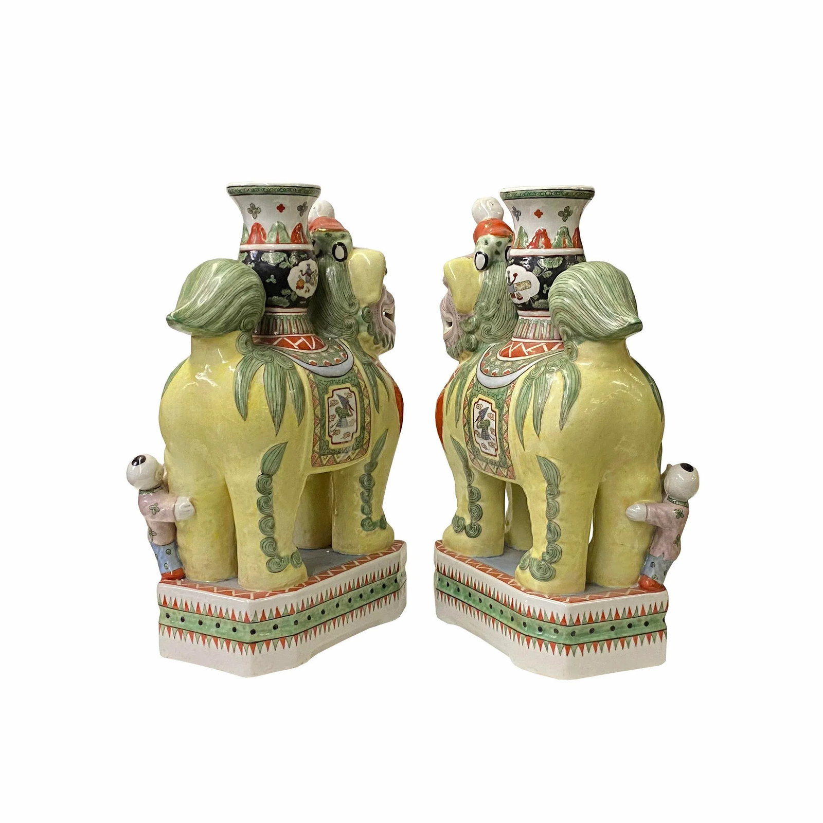 Pair Vintage Yellow Foo Dog Shape Candle Holder Vase Displays - 5
