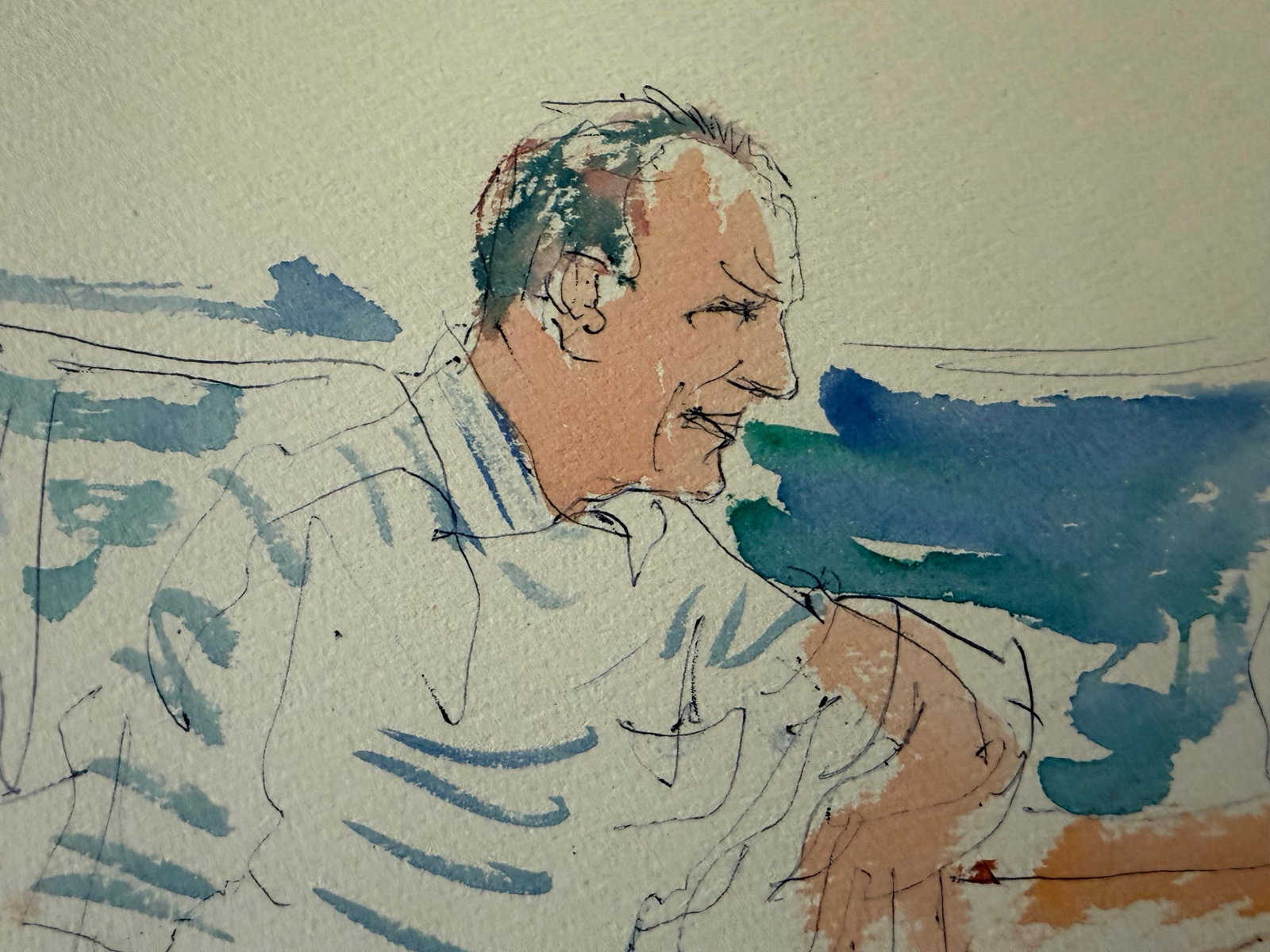 1950s Dimitrie Berea Water Color Sketch of Arde Bulova (Head of the Bulova Watch Company) & Prof. Ni - 2