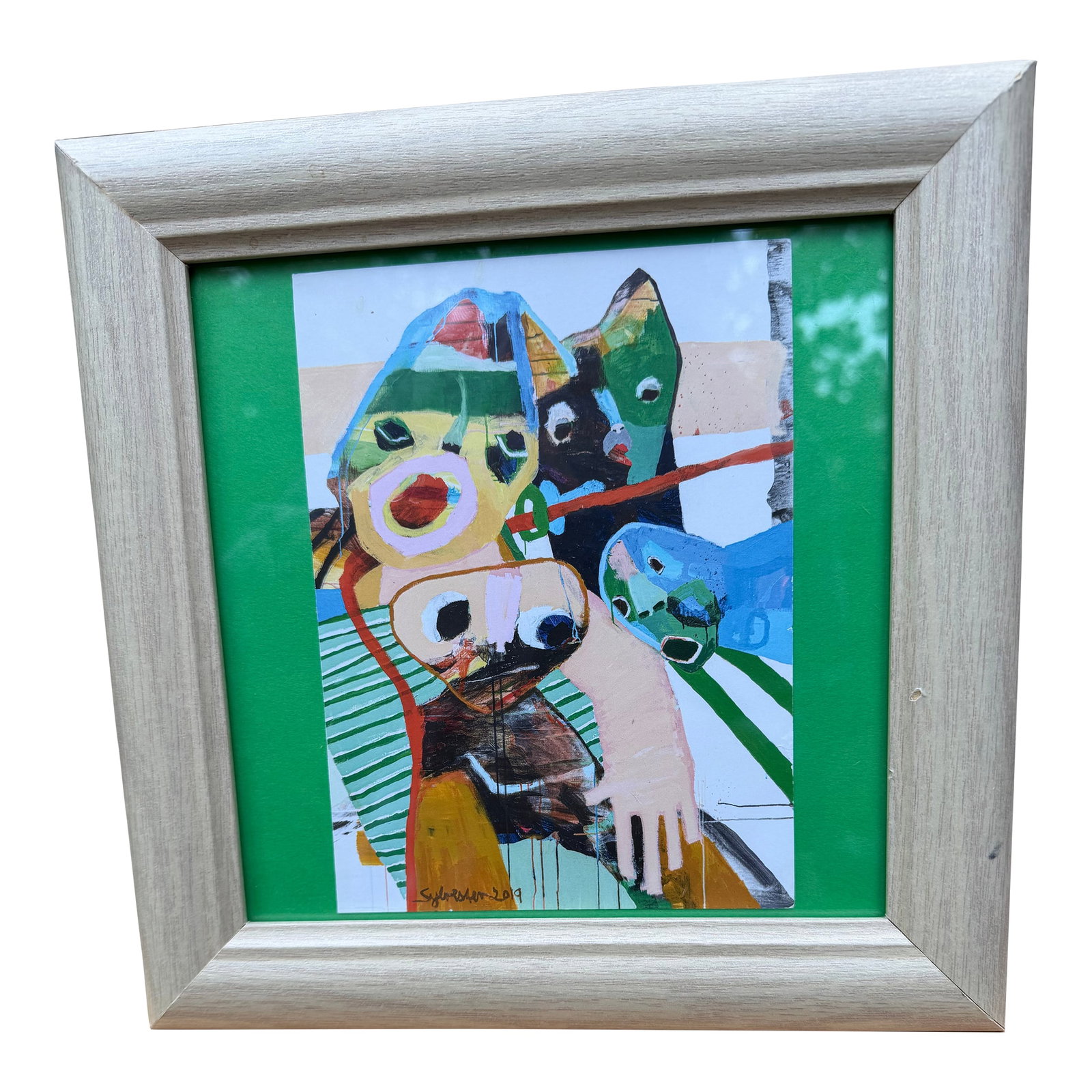 2019 Abstract Print by Modern Danish Artist Leif Sylvester as Signed "Sylvester 2019": This colorful abstract painting is the work of Danish artist Leif Sylvester. in keeping with his other work, this piece is characterized by vibrant colors and playful abstract figures, and