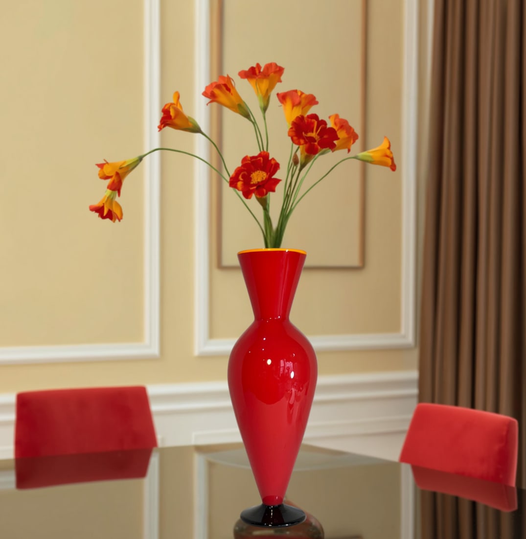 David Levi Signed Ibex 2004 Art Glass Red Vase - 10