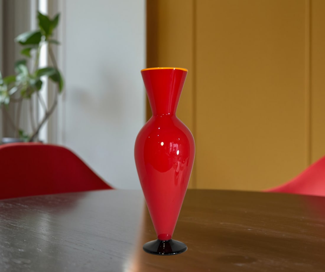 David Levi Signed Ibex 2004 Art Glass Red Vase - 11