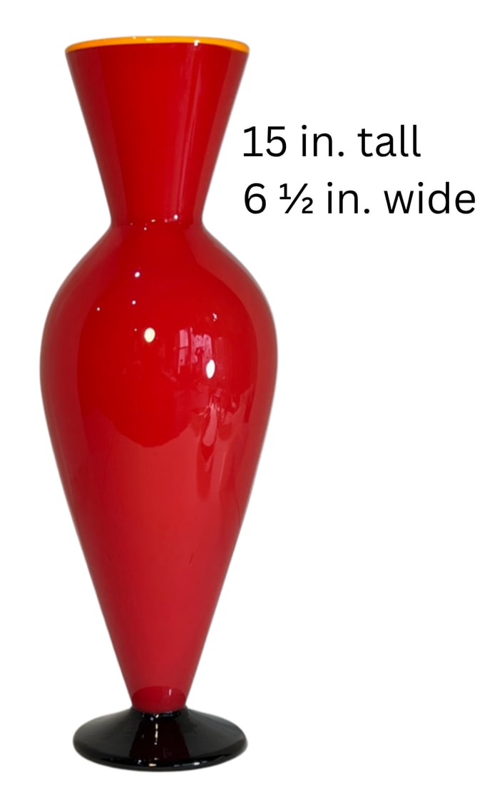 David Levi Signed Ibex 2004 Art Glass Red Vase - 13