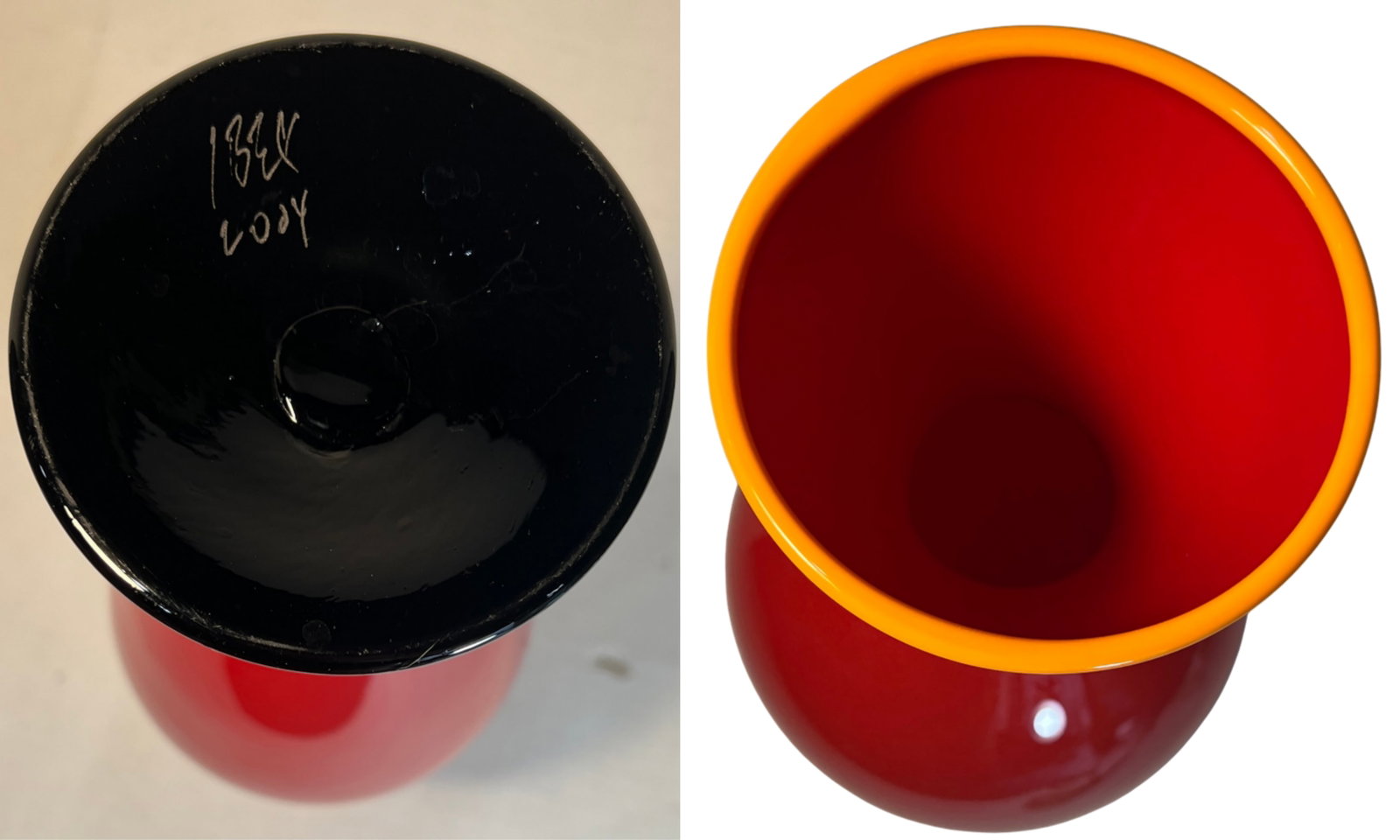 David Levi Signed Ibex 2004 Art Glass Red Vase - 14