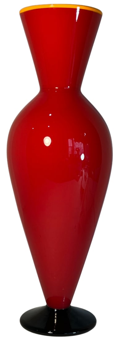 David Levi Signed Ibex 2004 Art Glass Red Vase - 3