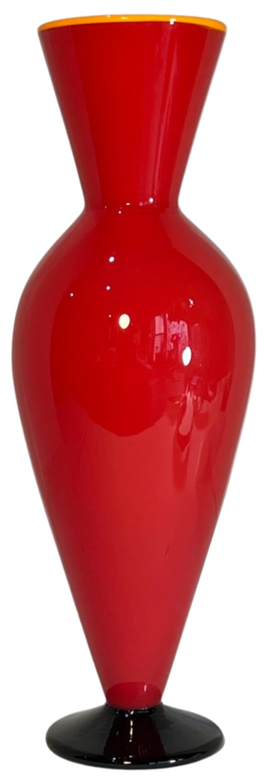 David Levi Signed Ibex 2004 Art Glass Red Vase - 6
