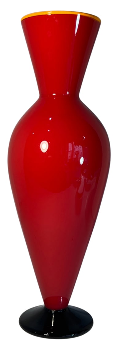 David Levi Signed Ibex 2004 Art Glass Red Vase - 8