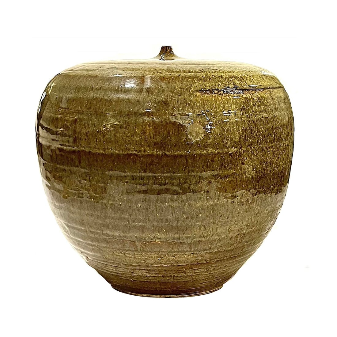 1980's Studio Pottery Olive Green Stoneware Vessel - Nipple Top Opening - Ken Edwards Montana Potter - 10