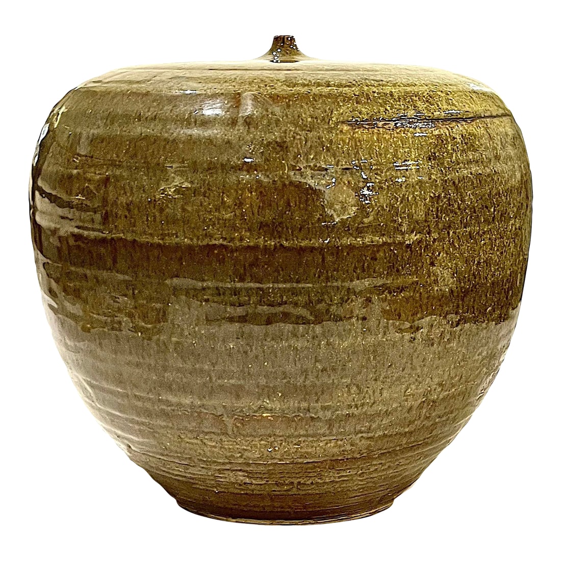 1980's Studio Pottery Olive Green Stoneware Vessel - Nipple Top Opening - Ken Edwards Montana Potter (1 of 10)