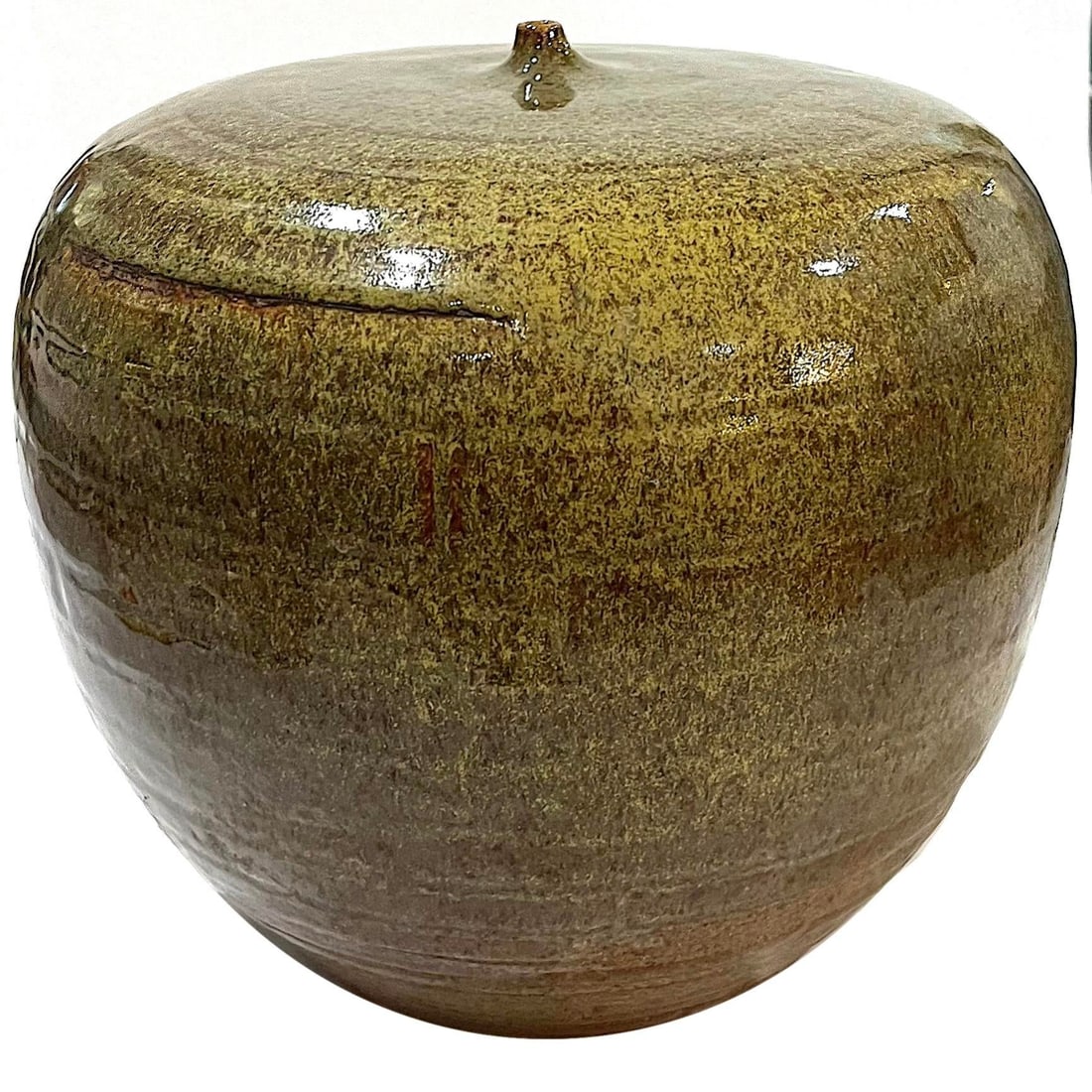 1980's Studio Pottery Olive Green Stoneware Vessel - Nipple Top Opening - Ken Edwards Montana Potter - 2