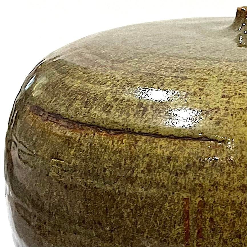1980's Studio Pottery Olive Green Stoneware Vessel - Nipple Top Opening - Ken Edwards Montana Potter - 3
