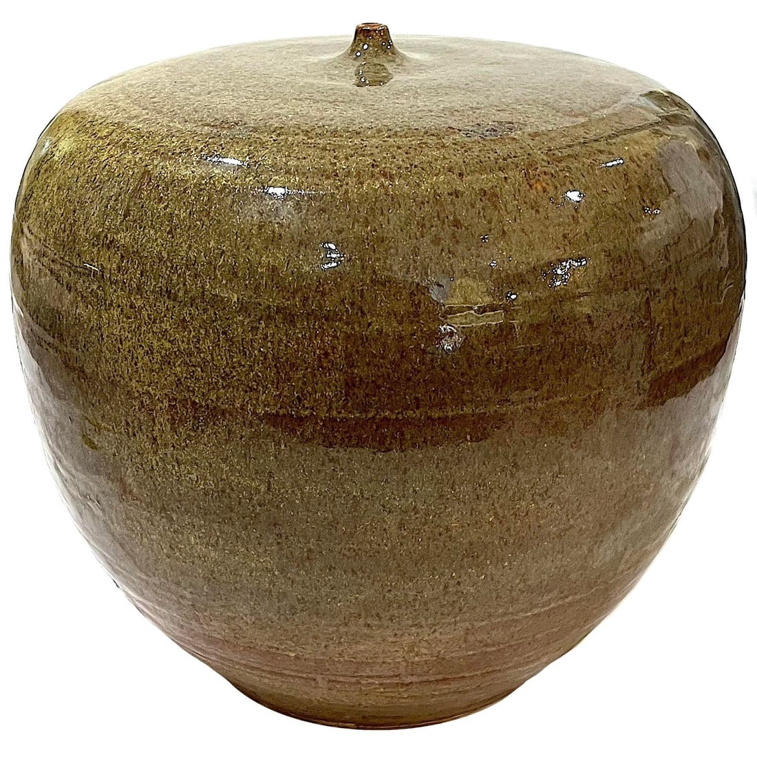 1980's Studio Pottery Olive Green Stoneware Vessel - Nipple Top Opening - Ken Edwards Montana Potter - 4