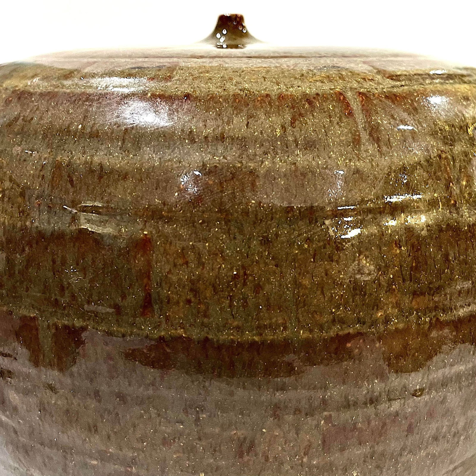 1980's Studio Pottery Olive Green Stoneware Vessel - Nipple Top Opening - Ken Edwards Montana Potter - 5
