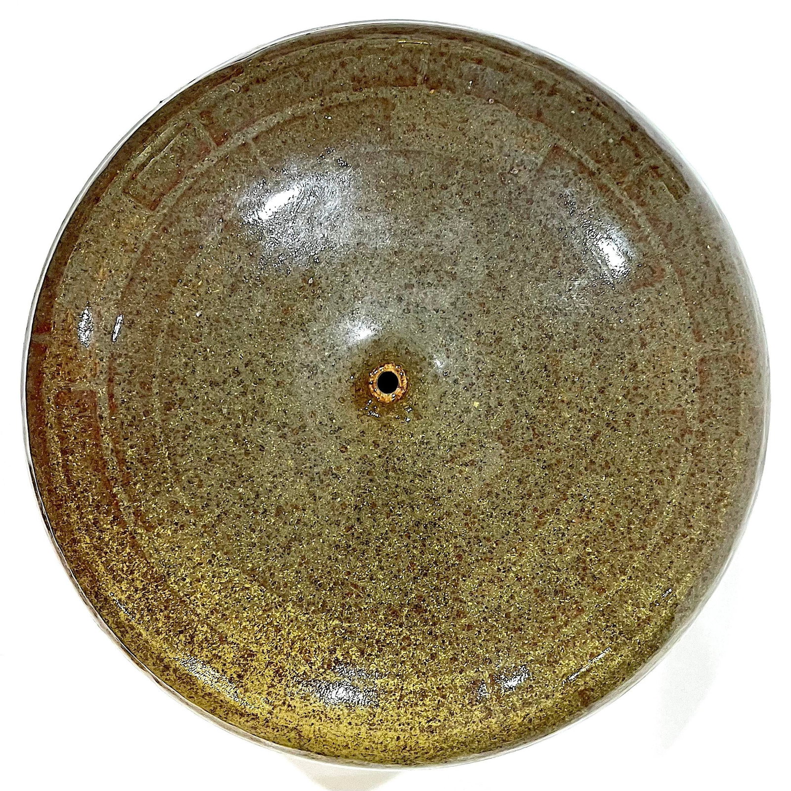 1980's Studio Pottery Olive Green Stoneware Vessel - Nipple Top Opening - Ken Edwards Montana Potter - 8